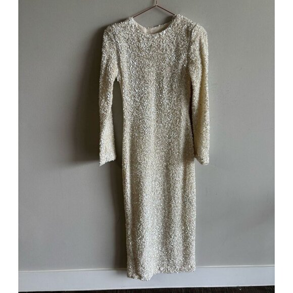 Zara Women Open Back Removable Long Sleeve Multiposition Sequin Dress Ivory Sz S - Picture 14 of 14